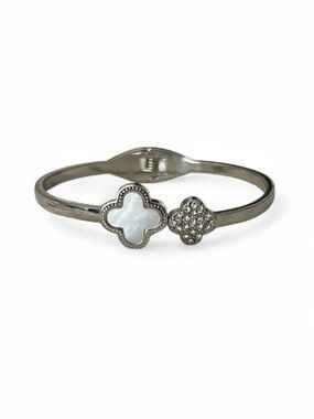 Macy's Silver-Tone Clover Bracelet with White Mother-of-Pearl and Crystal Accent